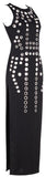 Hole-Embellished Maxi Bodycon Gown, Black - DESIGNER INSPIRED FASHIONS