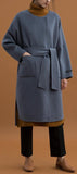 Oversized Wool Wrap Coat, Grey/Blue