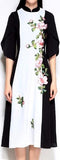 Embroidered Color Block Midi Dress