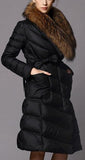 Puffer Coat with Removable Fur Collar, Black