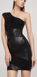 One-Shoulder Geospliced Foil Dress