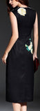Black Floral Appliques Sleeveless Midi Dress - DESIGNER INSPIRED FASHIONS