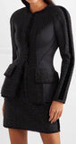 Tweed Paneled Scuba Jacket and Mini Skirt Set
