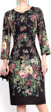 Floral & Key Print Sheath Dress, Black or Dark Green - DESIGNER INSPIRED FASHIONS