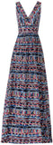 Multicolored Embroidered V-Neck Gown - DESIGNER INSPIRED FASHIONS