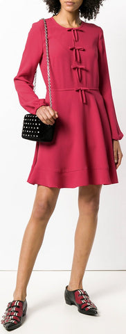 Bow Detail Long-Sleeved Dress, Red
