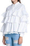 Pom Pom Tiered Shirt, White - DESIGNER INSPIRED FASHIONS