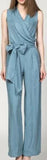 Draped V-Neck Jumpsuit - (Light Blue, Green, Terracotta Red) - DESIGNER INSPIRED FASHIONS