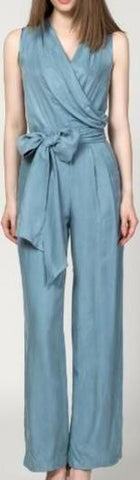 Draped V-Neck Jumpsuit - (Light Blue, Green, Terracotta Red) - DESIGNER INSPIRED FASHIONS