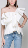 One-Shoulder Ruffled Top, White - DESIGNER INSPIRED FASHIONS