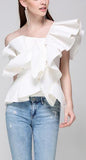 One-Shoulder Ruffled Top, White - DESIGNER INSPIRED FASHIONS