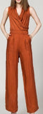 Draped V-Neck Jumpsuit - (Light Blue, Green, Terracotta Red) - DESIGNER INSPIRED FASHIONS
