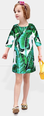 Banana Leaf Print Long Sleeve Dress - DESIGNER INSPIRED FASHIONS