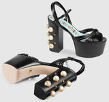 Leather Platform Sandals, Black - DESIGNER INSPIRED FASHIONS