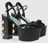 Leather Platform Sandals, Black - DESIGNER INSPIRED FASHIONS