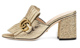 GG Marmont Metallic Crackle-Leather Mules, Gold or Silver - DESIGNER INSPIRED FASHIONS