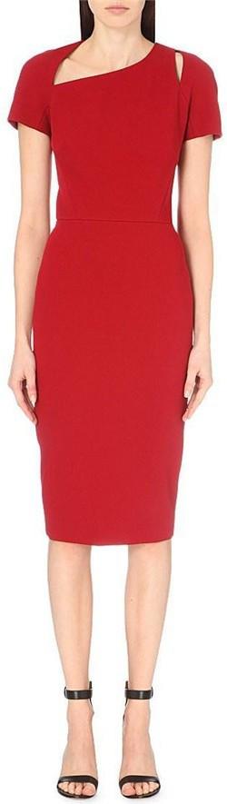 Cap Sleeve Cut Out Fitted Dress in Red - DESIGNER INSPIRED FASHIONS