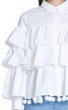 Pom Pom Tiered Shirt, White - DESIGNER INSPIRED FASHIONS