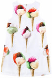 Ice Cream/Gelato Print Dress, White - DESIGNER INSPIRED FASHIONS