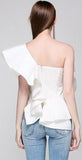One-Shoulder Ruffled Top, White - DESIGNER INSPIRED FASHIONS