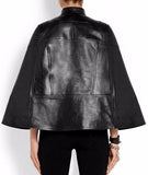Faux-Leather Biker Cape Jacket in Black - DESIGNER INSPIRED FASHIONS