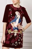 Floral Applique Velour Dress - DESIGNER INSPIRED FASHIONS