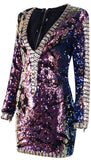 Embellished V-Neck Stretch Mini Dress