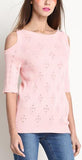 Cold-Shoulder Knit Top, Pink - DESIGNER INSPIRED FASHIONS