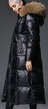 Fur-Hooded Long Puffer Coat, Black or Grey
