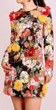 Floral Embellished Long-Sleeve Mini Dress