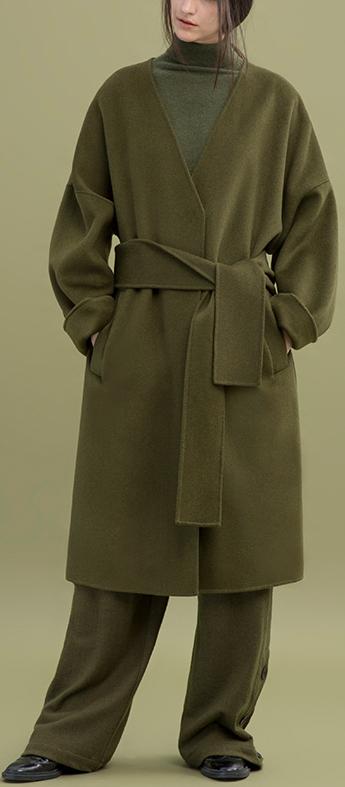 Oversized Wool Wrap Coat, Military Green