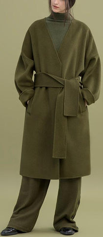 Oversized Wool Wrap Coat, Military Green