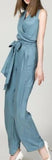 Draped V-Neck Jumpsuit - (Light Blue, Green, Terracotta Red) - DESIGNER INSPIRED FASHIONS