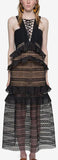 Black Lace Tie-Up Front Long Dress - DESIGNER INSPIRED FASHIONS