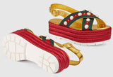 Metallic Leather Pearl-Studded Platform Sandals - DESIGNER INSPIRED FASHIONS