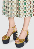 Metallic Leather Platform Sandals, Gold - DESIGNER INSPIRED FASHIONS