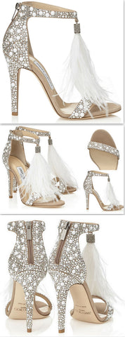 White Suede and Hot Fix Crystal Embellished Sandals - DESIGNER INSPIRED FASHIONS