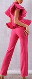 Ruffle Peplum Top and Pant Set, Hot Pink