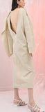 Button-Embellished Backless Dress- Apricot or Black