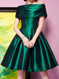 Off-the-Shoulder Emerald Green Satin Dress - DESIGNER INSPIRED FASHIONS
