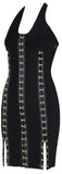 Black Hook-Eye-Embellished Bodycon Mini Dress - DESIGNER INSPIRED FASHIONS