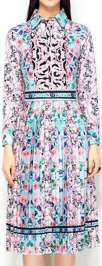 Pastel Print Pleated Dress