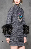 Ostrich Feather Sequin Embellished Knit Sweater - DESIGNER INSPIRED FASHIONS