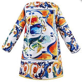 'Majolica' Print Long-Sleeve Dress - DESIGNER INSPIRED FASHIONS