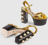 Metallic Leather Platform Sandals, Gold - DESIGNER INSPIRED FASHIONS