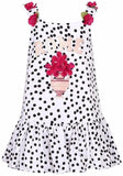 'Rome' Embroidered Polka Dot Print Floral-Appliques Dress, Black or White - DESIGNER INSPIRED FASHIONS