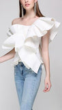One-Shoulder Ruffled Top, White - DESIGNER INSPIRED FASHIONS