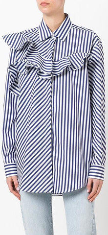 Striped Frill-Trim Shirt