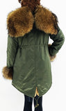 Fur Lined and Trimmed Parka Coat - Blue or Green