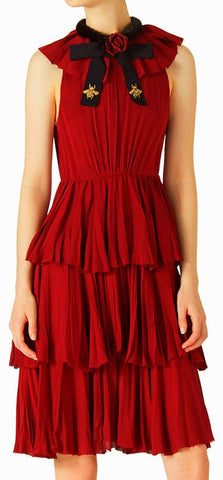 Sleeveless Ruffled Dress, Red - DESIGNER INSPIRED FASHIONS